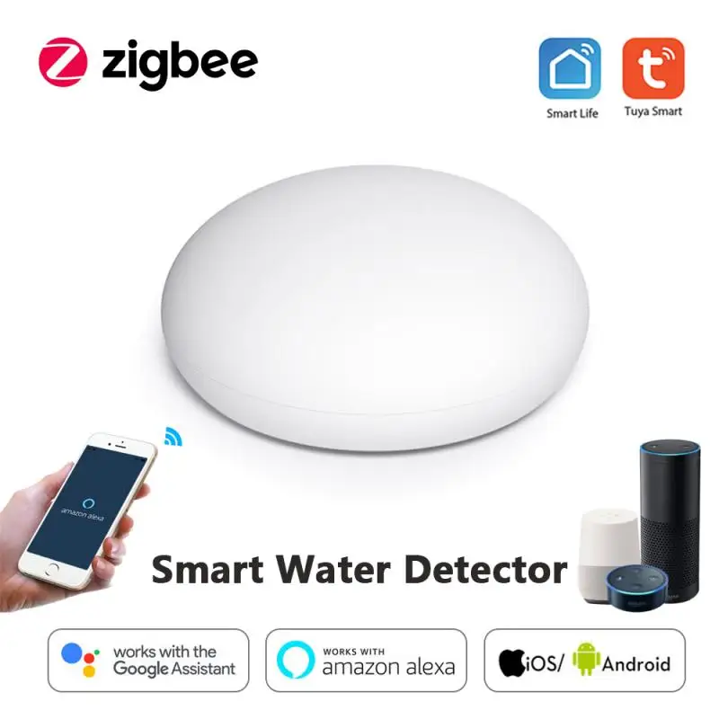 

Датчик утечки воды Tuya Zigbee, детектор утечки с оповещением, работает с приложением Alexa Google Home