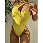 2021 сексуальный женский цельный купальник на одно плечо, Женский однотонный купальник-монокини, бандажные костюмы, летняя пляжная одежда для плавания