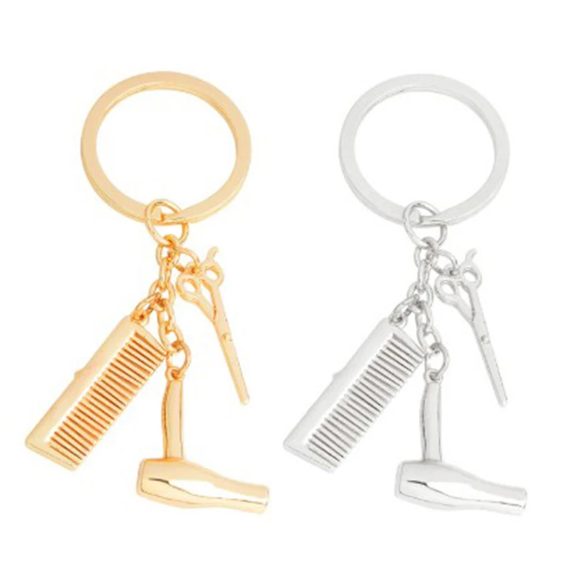 

1PCS Personality Fashion Hair Tools Hair Dryer Combs Scissors Pendant Zinc Alloy Keychain Salon Creative Gift Hot Sale