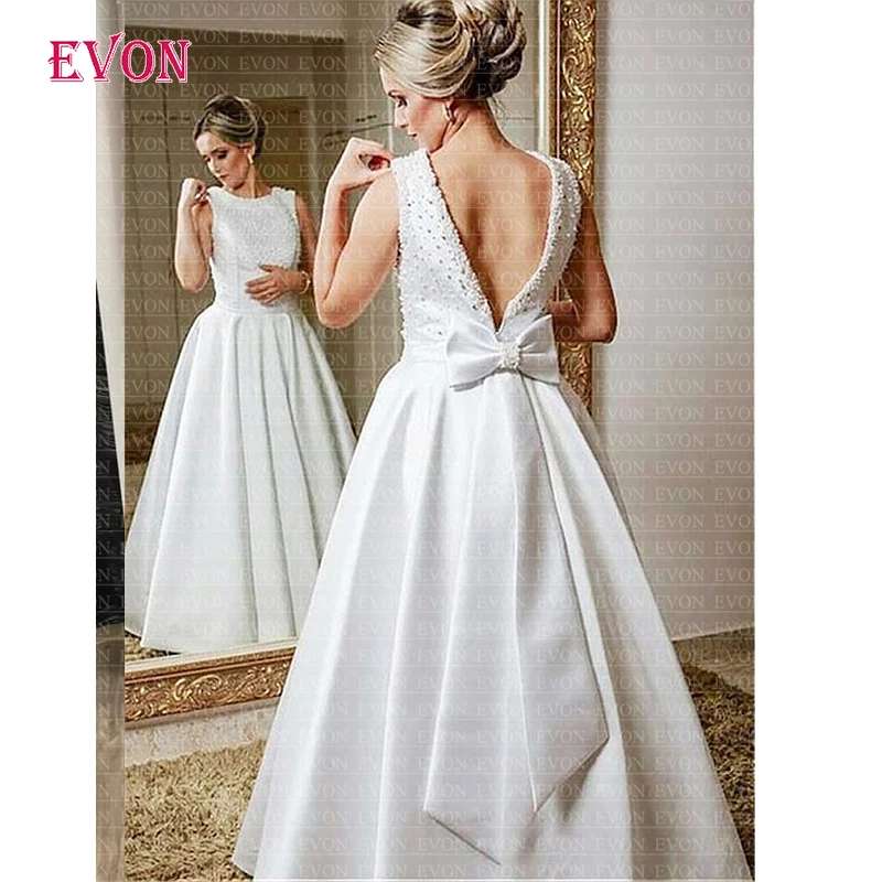 Vestidos de gala 2020 блестящие жемчужные белые Сатиновые трапециевидные платья для