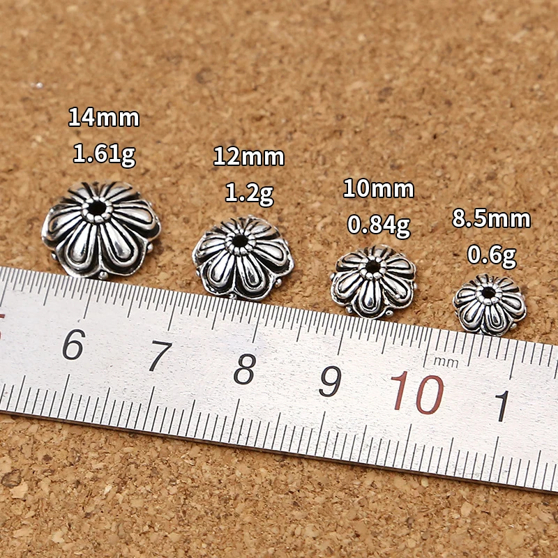 100% S925 Sterling Silver 8-14mm Lotus Trust Bead Pad Earring Settings Retro Style For Jewelry Ear Hook Accessories