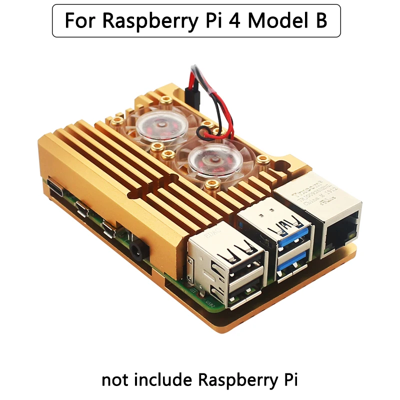 for 4B Golden Raspberry Pi 4 Модель B двойные вентиляторы ЧПУ Алюминиевый сплав чехол металлический 4 цвета Броня корпус с радиаторами для Raspberry Pi 4B/3B+/3B - Цвет: for 4B Golden