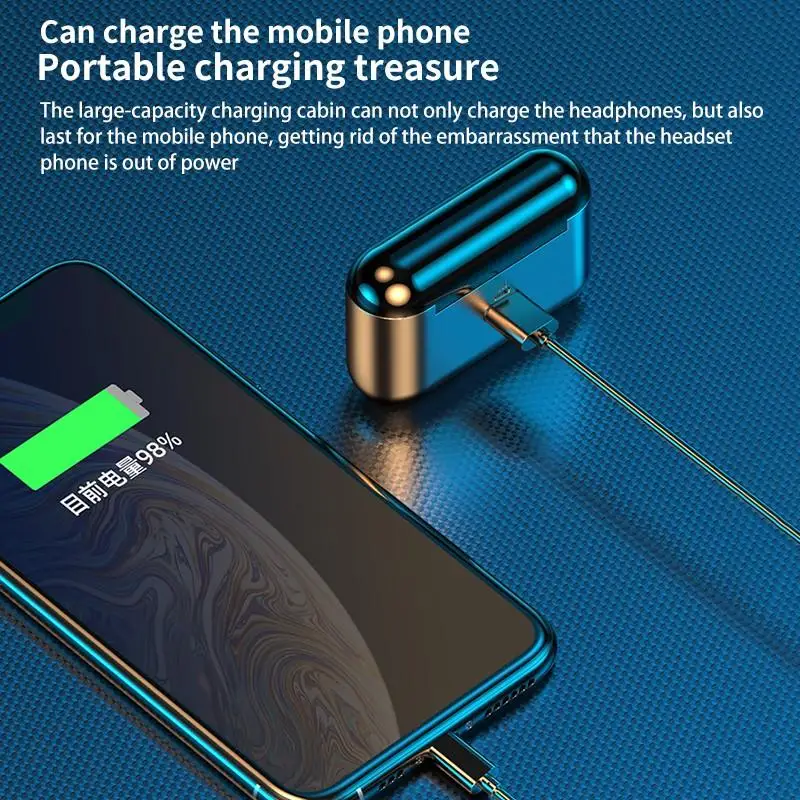 

F9-13 Semi-circle light ring TWS Lanxun Solution 5.1 Three-electric digital display touch Bluetooth headset Emergency phone