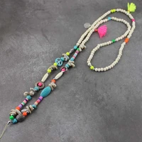 bohemian stone beads long necklace strap lanyard u disk id work card mobile phone chain straps phone hang rope