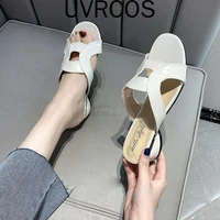 2022 fashion party shoes for women brown green ostrich toe flat shoes for work and beach summer new slipper