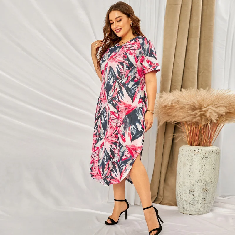 

Sexy Women's Summer Dress 2021 Plus Size Women Clothoing Causal Floral Cover-up Printing Traf Femme Rope Mujer