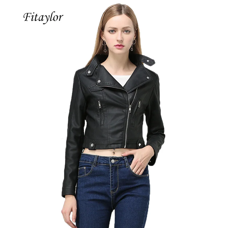 Fitaylor женская черная куртка из искусственной мягкой кожи пальто с отложным