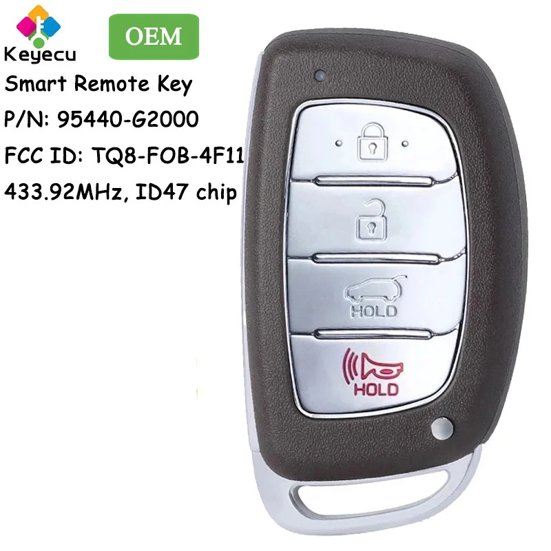 

KEYECU OEM Smart Prox Remote Car Key With 4 Buttons for Hyundai Ioniq 2017 2018 2019 Fob P/N: 95440-G2000 FCC ID: TQ8-FOB-4F11