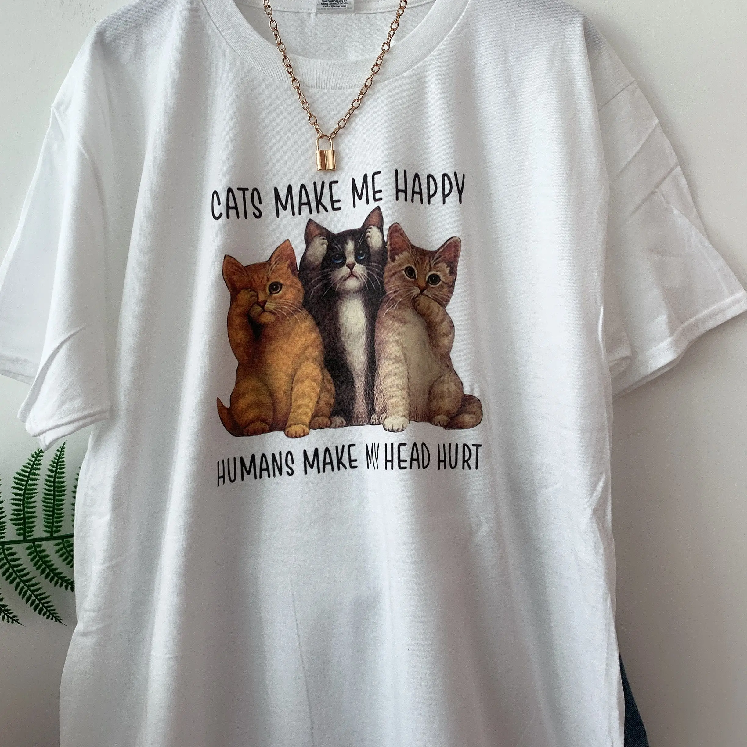 HAHAYULE-JBH кошек Make Me Happy человека My болит голова футболка Для Женщин Милый Забавный