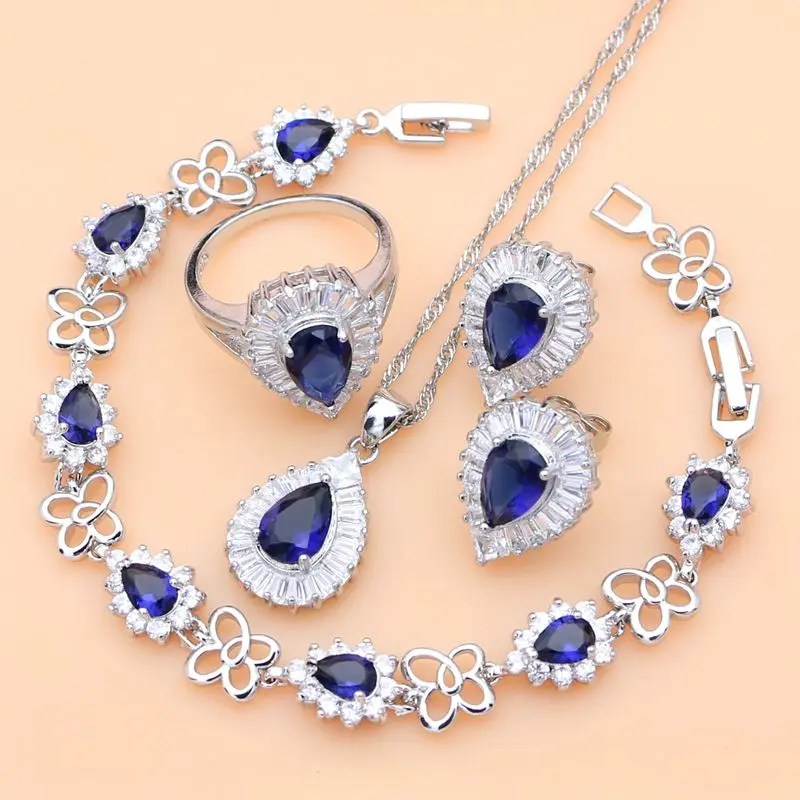Женские Ювелирные наборы из серебра 925 пробы с голубым Сапфиром И белым топазом