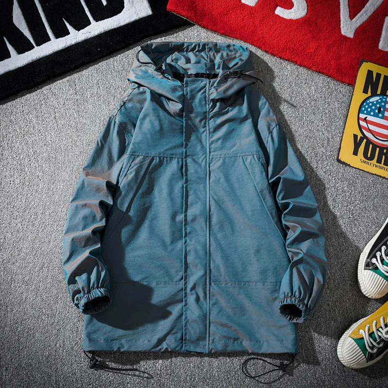 Men's Fashion Colorful Reflective Sports Windbreaker Jacket 2021 Spring and Autumn Plus Size Tooling Tide Brand Coat Men |
