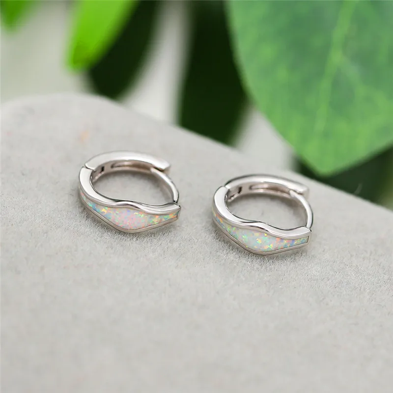 

Vintage Female White Blue Opal Jewelry Rose Gold Silver Color Hoop Earrings For Women Cute Bridal Geometric Wedding Earrings