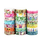 Декоративная клейкая лента с красивыми цветами в японском набор декоративного скотча Васи, бумажная клейкая лента сделай сам для планировщик для скрапбукинга фотоальбомов