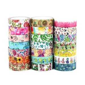 Декоративная клейкая лента с красивыми цветами в японском набор декоративного скотча Васи, бумажная клейкая лента сделай сам для планировщик для скрапбукинга фотоальбомов