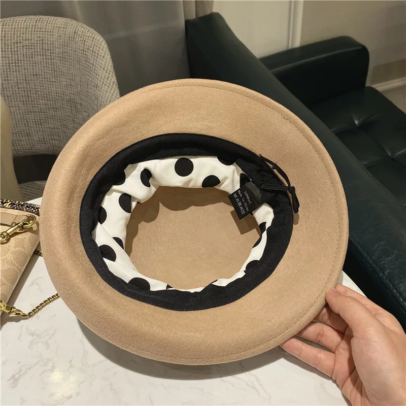 

AW New Hat Women's Wool Small Incense Style Hat French Retro Wave Dot Basin Hat Fashion Elegant Hepburn Style