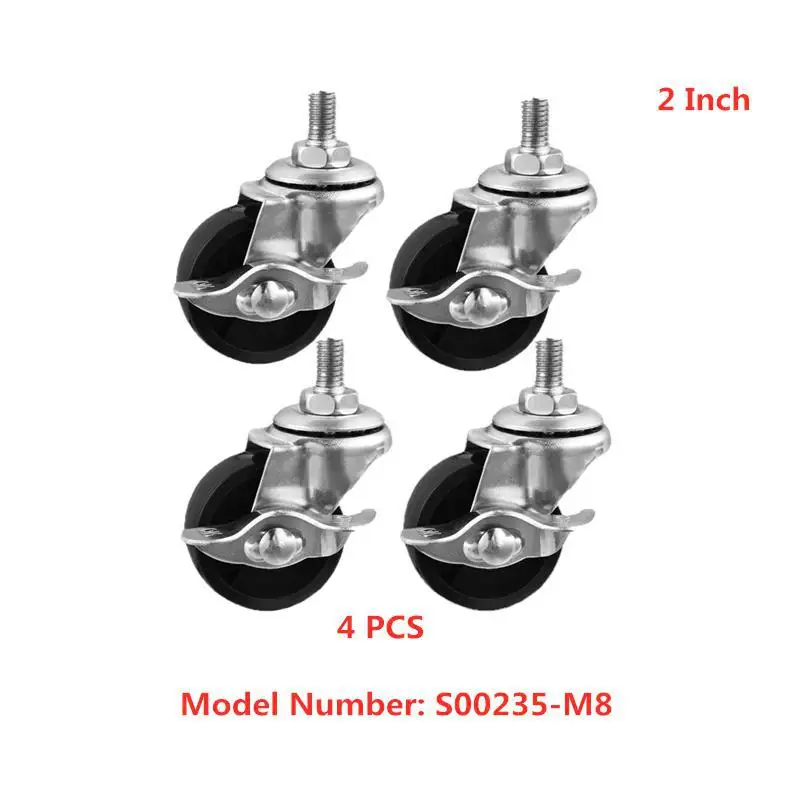 

4 Pcs/Lot Casters 2 Inch Rubber Screw Side Brake Wheel M8 Universal Foot Medical Instrument Pulley