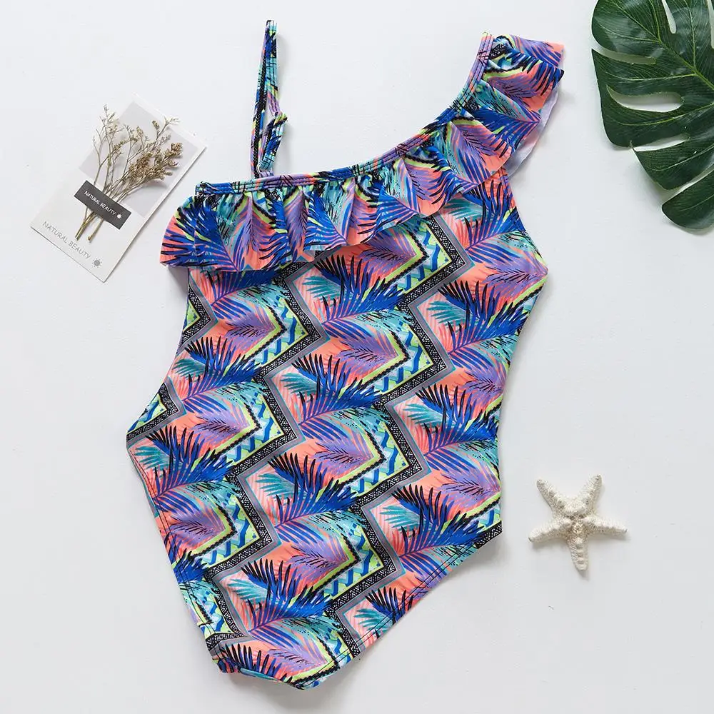 Пляжный спортивный костюм с оборками для девочек 1 предмет купальник среднего и