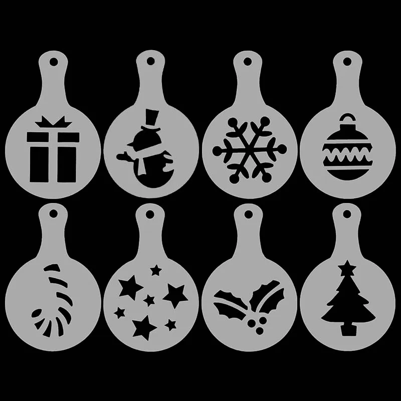 

8P/Set Snowman Snowflake Cookie Stencil Milk Coffee Template Mold Fondant Sugarcraft Cake Decorating Tool For Christmas Supplies