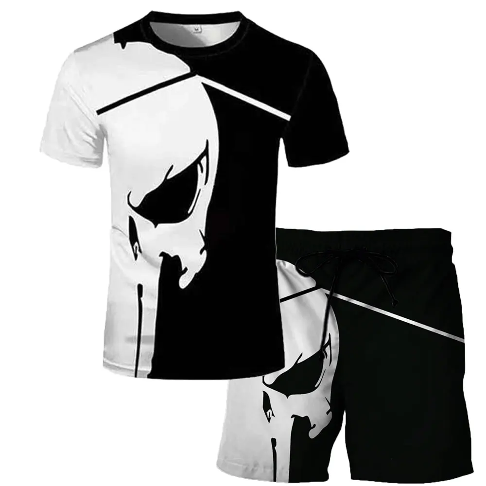 

New 2021 Fashion 3D Printed Skull Graphic Men Women T Shirt And Pants Skeleton Summer Short Sleeve Casual T-shirt Tops Tees