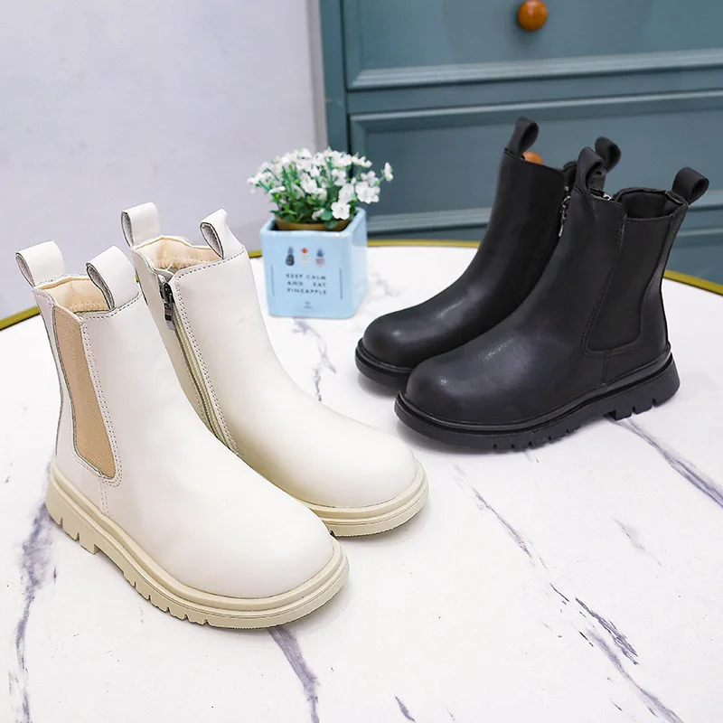 

British Wind Children Chimney Boots 2021 Autumn and Winter New Fashion Girl Boots Solid Color Kids Martin Boots