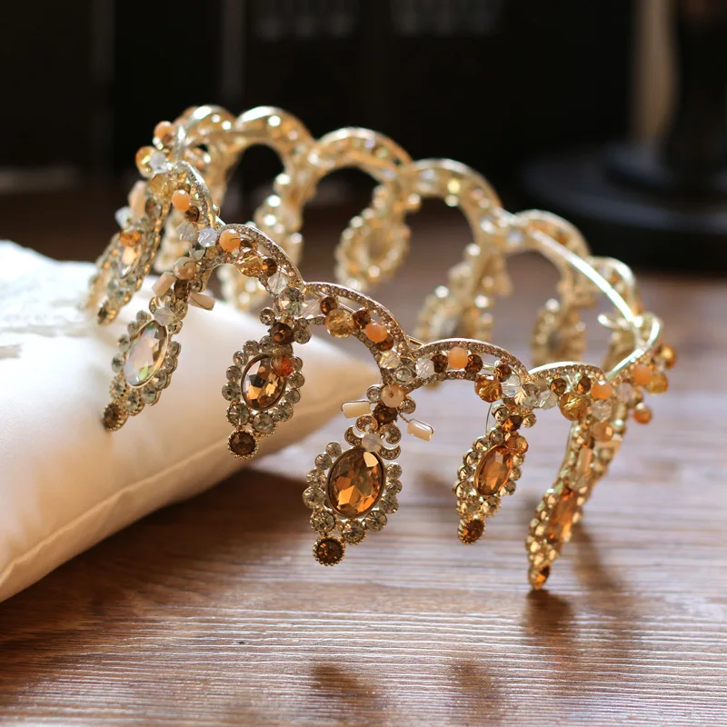 JaneVini 2019 Роскошные хрустальные короны принцессы цвета шампанского золотые