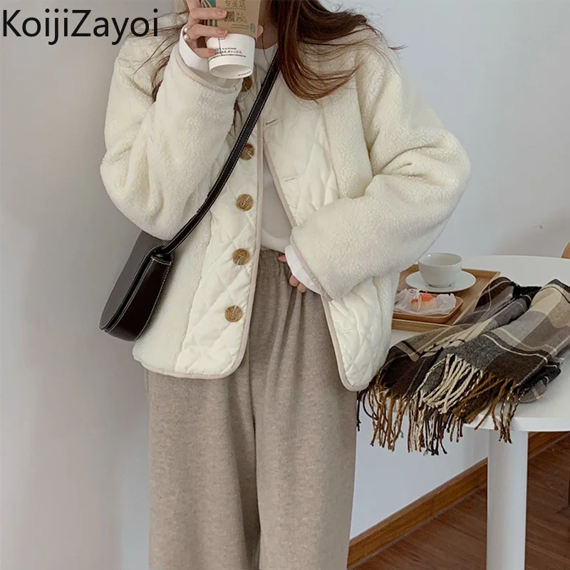 

Зимнее плотное пальто Koijizayoi с хлопковой подкладкой и круглым вырезом, женские однобортные свободные парки в Корейском стиле, новинка 2022, же...