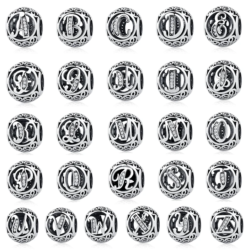 Charms 925 Sterling Silver Original Alphabet Letter Beads Charm Fit Bracelets Women Diy Crystal Jewelry Making Love Gift | Украшения и