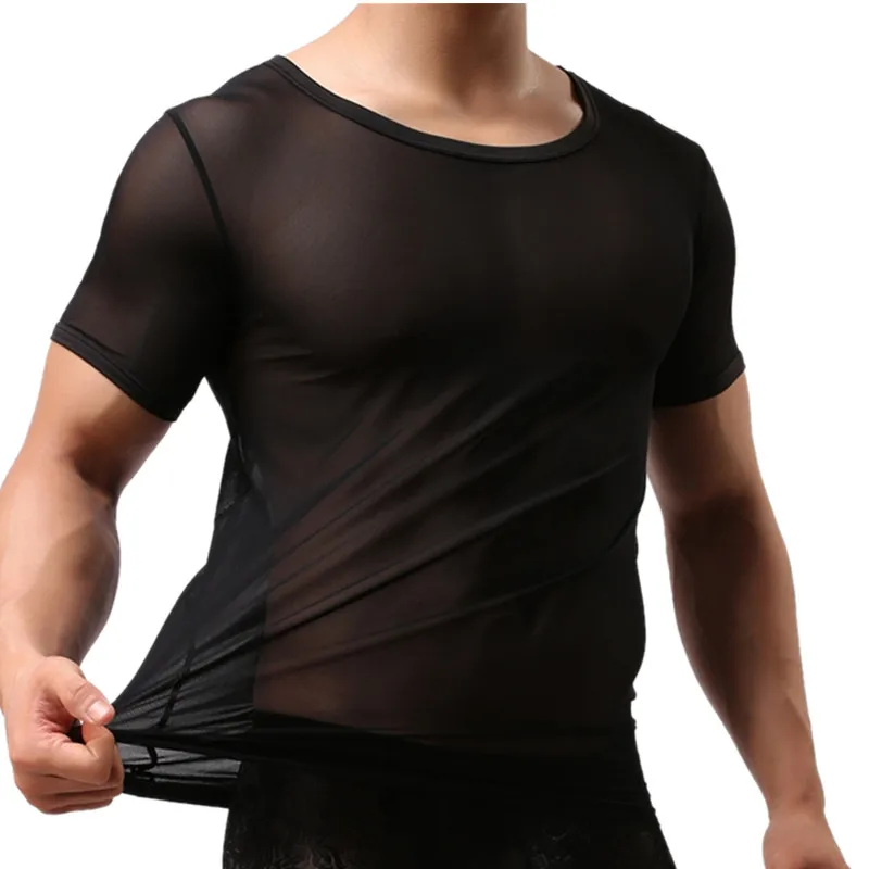 Мужские футболки с коротким рукавом майки Прозрачные топы тонкие для фитнеса
