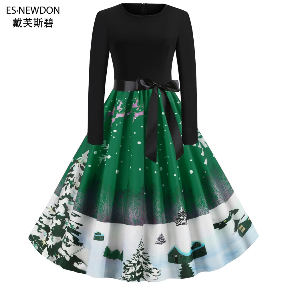 

Esnewdon Women's Plus Size Christmas Daily Dresses Sleeveless Round Neck Print Flared Cocktail Party Dress with Lace