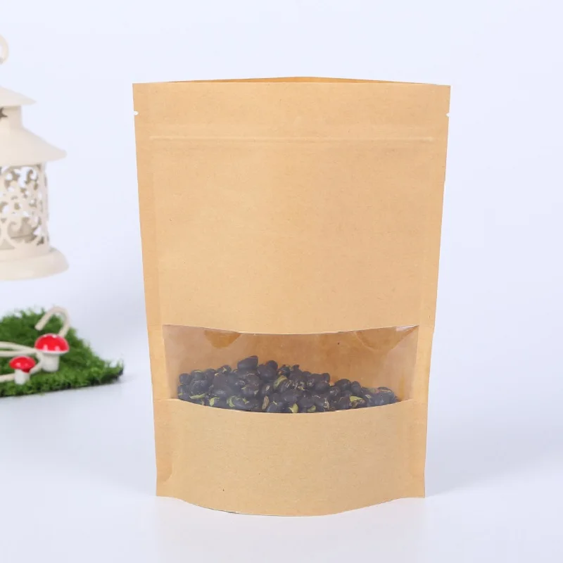 

100pcs Packing Zip lock Kraft Paper Window Bag Stand up Gift Dried Food Fruit Tea packaging Pouches Zipper Self Sealing Bags