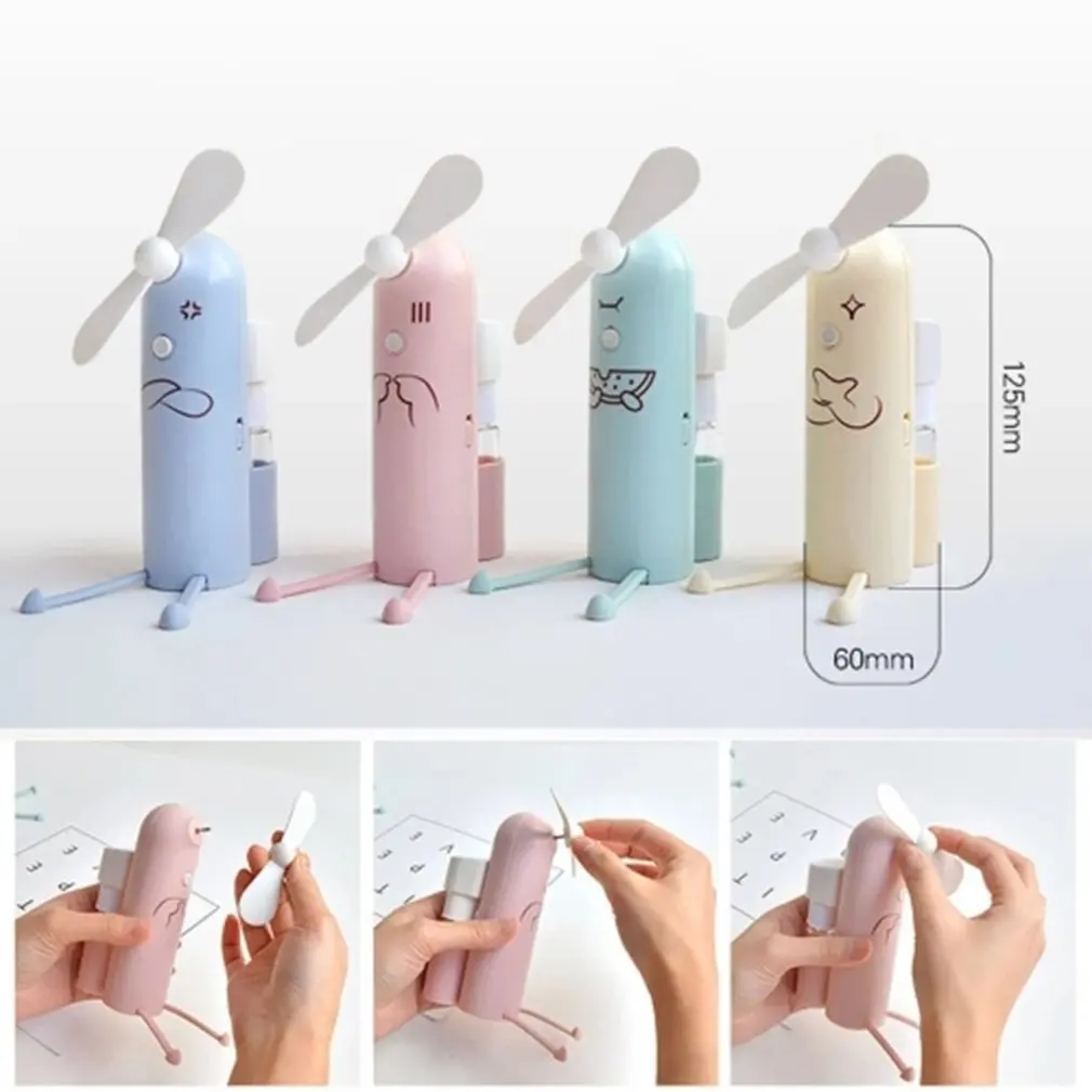 

New Creative Mobile Phone Bracket Cartoon Spray Mini Fan Portable Usb Fan Outdoor Charging Small Fan Water Mist Fan Rotary Vane