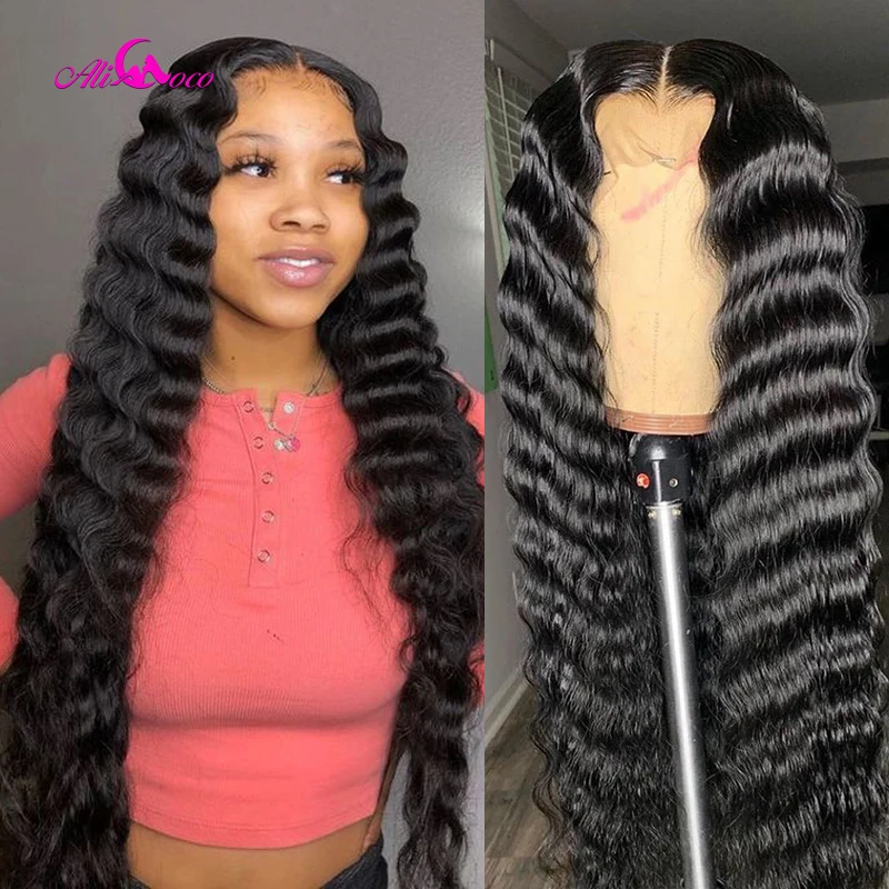 Ali Coco Deep Wave Frontal Wig 250 Density HD Lace Frontal Wig Deep Wave Human Hair Lace Front Wigs Pre Plucked Human Hair Wigs