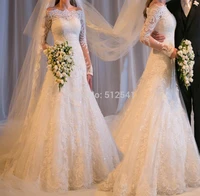 2019 elegant long sleeve wedding dresses a line off shoulder applique lace sequin organza sheer bridal gowns yk1a084