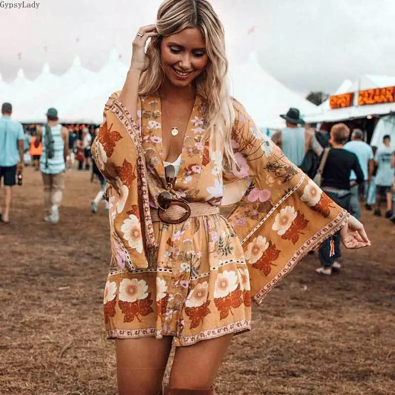 GypsyLady кимоно с цветочным принтом в пустыне для женщин 3/4 рукав пояс Boho открытая