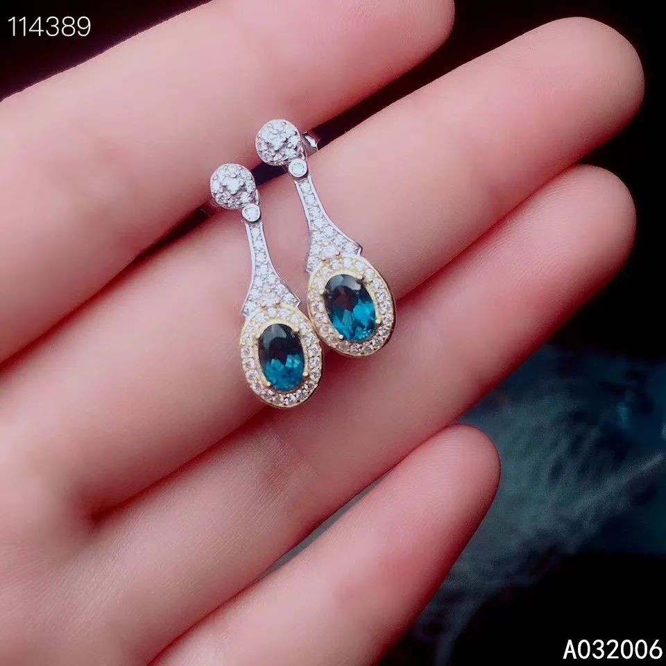 

KJJEAXCMY fine jewelry 925 sterling silver inlaid natural blue topaz ear studs luxury ladies earrings support testing