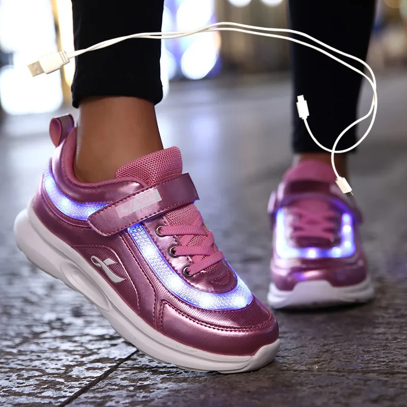 

Led Shoes for Child USB chargering Light Up Sneakers for boys girls Glowing Fashion Shoes School Comfortable Casual
