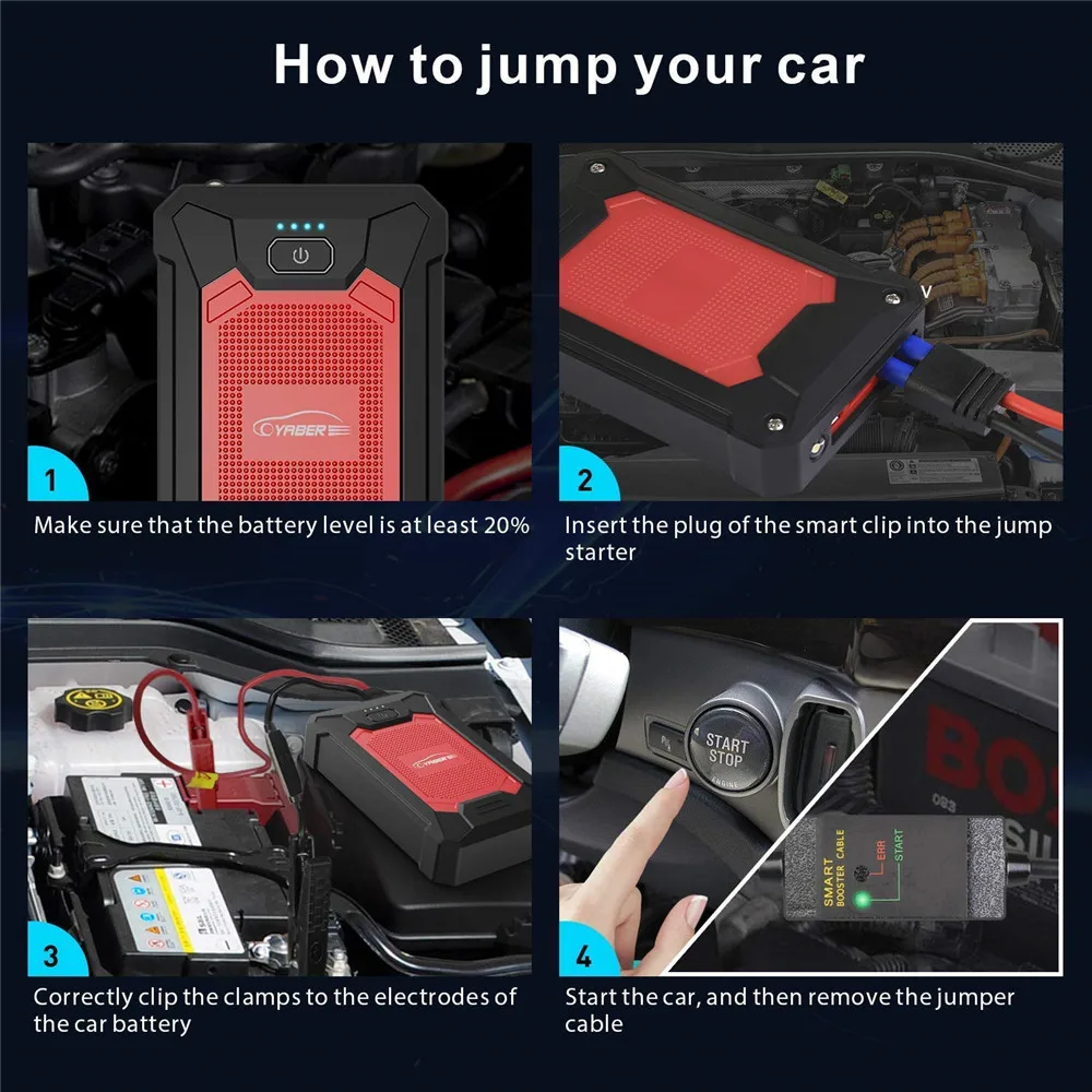 

Car Jump Starter Yaber 12000mAh Battery Charger 600A Portable Emergency Tool Starter Auto Booster Starting Device for 12V Sedans