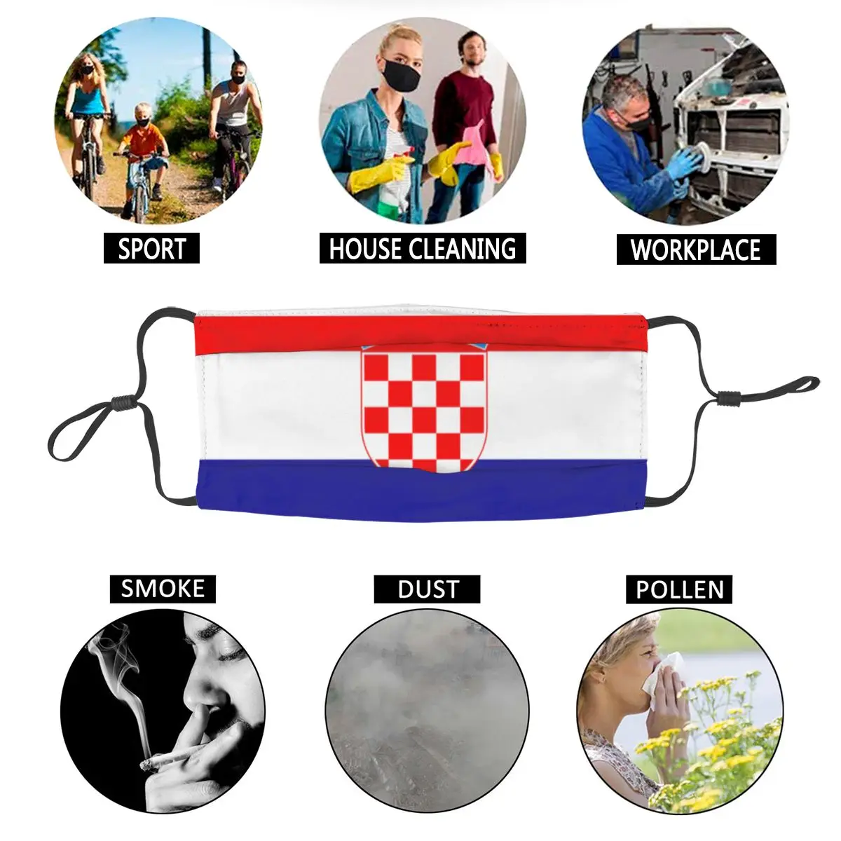 

Flag Of Croatia Reusable Mouth Face Mask Dustproof Protection Cover Respirator