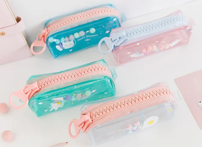 1 шт. Kawaii Прозрачный чехол для карандашей с кошкой, вместительный школьный пенал на молнии, сумка для хранения карандашей, школьные принадлежности, канцелярские принадлежности, подарок