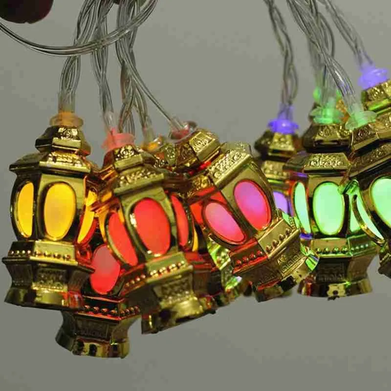 

10LED 20LED Islamic Eid Ramadan Light String Muslim Lantern Fairy Lights For Temple Home Golden Garland Decoration Supply