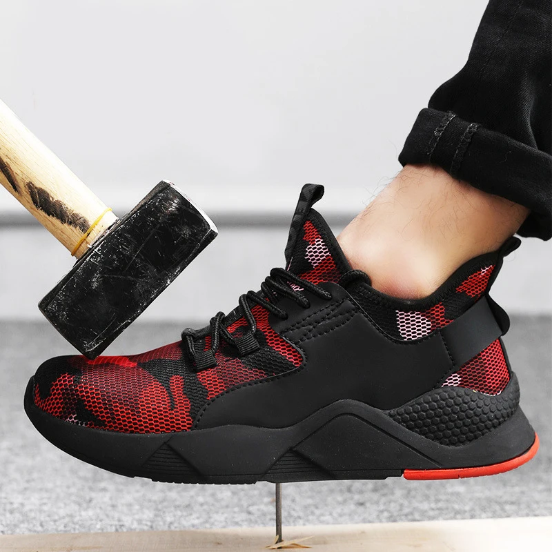 

New Mens Safety Shoes Steel Toe Cap Work Anti-Smashing Puncture Work safety shoes Breathable Mesh Casual Sneakers Men Plus Size
