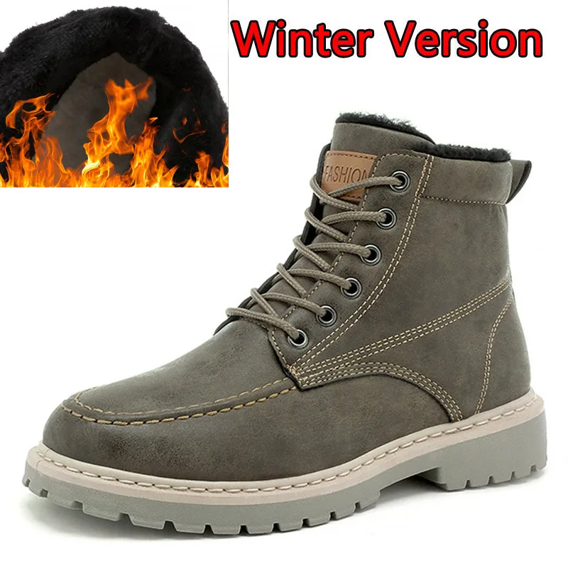 01 Winter Khaki SURGUT/осенне-зимние мужские ботинки новые ботинки в винтажном стиле мужская обувь повседневные модные высокие ботильоны на шнуровке Zapatos De Hombre - Цвет: 01 Winter Khaki