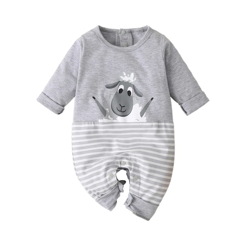 

2020 Newborn Baby Boys Girls Clothes Stripes Long Sleeve Sheep Printe Spring Fall Romper Kid Cotton One Piece Jumpsuit Playsuit