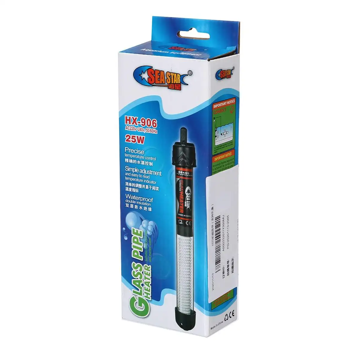 

220-240V Aquarium Submersible Fish Tank Automatic Water Heater Constant Temperature Heating Rod 25W/50W/100W/200W/300W EU Plug
