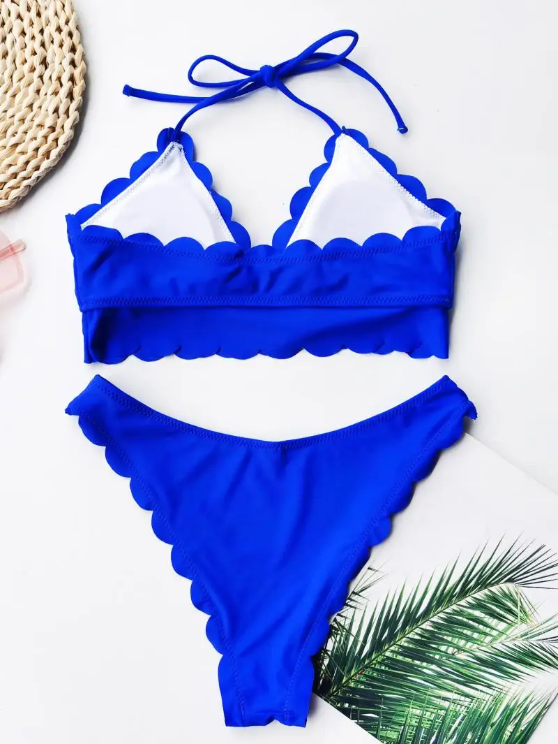

Sexy Floral Side Solid Lace Up Bathing Suit Bikinis Push Up 2 Piece Set Swimsuit Women Padded Bra 2021 Summer Beachwear Bather
