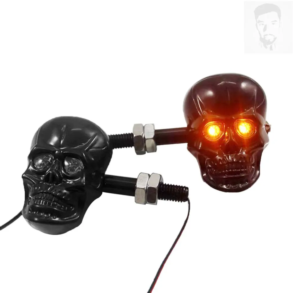 

1Pair Personalized Motorcycle Accessories Refit Punk Skull Shape Turn Signal Lights Indicators for Motorbike Free Shipping