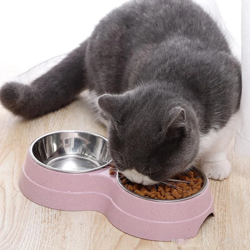 

Pet Dog Cat Duble Bowl Kitten Food Water Feefer Stainless Steel Small Dogs Drinking Dish Feeder for Pet Supplies Feeding Bowls