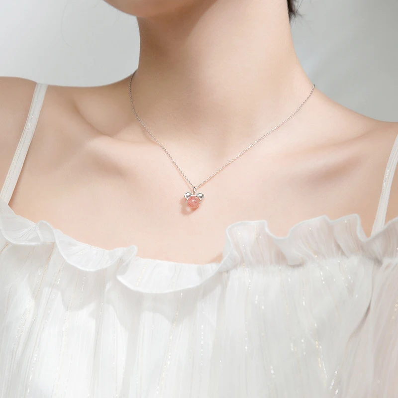 Modian 925 Sterling Silver Cute Small Mouse Pink Crystal Pendant Necklace for Women Link Chain Fashion Fine Jewelry | Украшения и