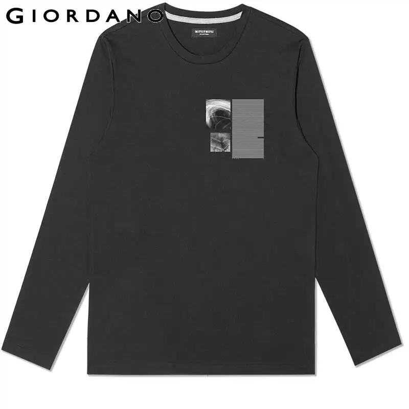 Мужские хлопковые футболки с круглым вырезом и длинными рукавами Giordano удобные