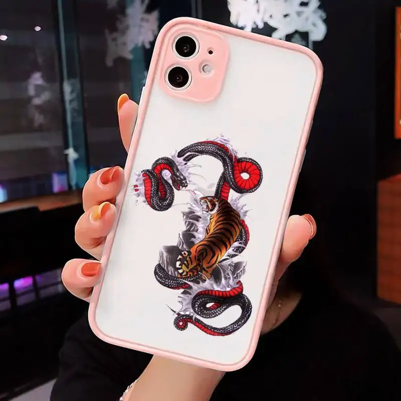 

Ilustracin De Serpiente Tigre Phone Cases Matte Transparent for iPhone 7 8 11 12 s mini pro X XS XR MAX Plus cover funda